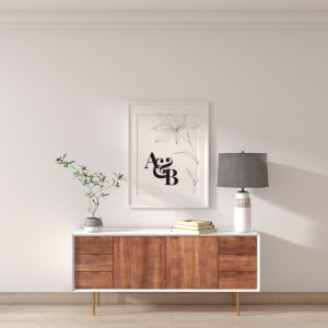 Personalizuotas plakatas „Gėlė ir inicialai“