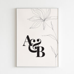 Personalizuotas plakatas „Gėlė ir inicialai“